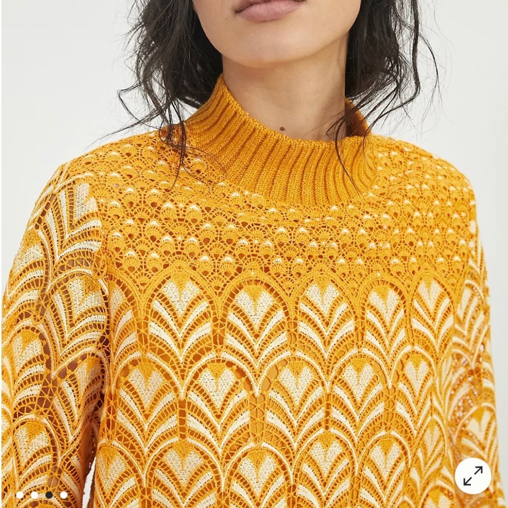 Anthropologie Golden Yellow Lace Knit Sweater